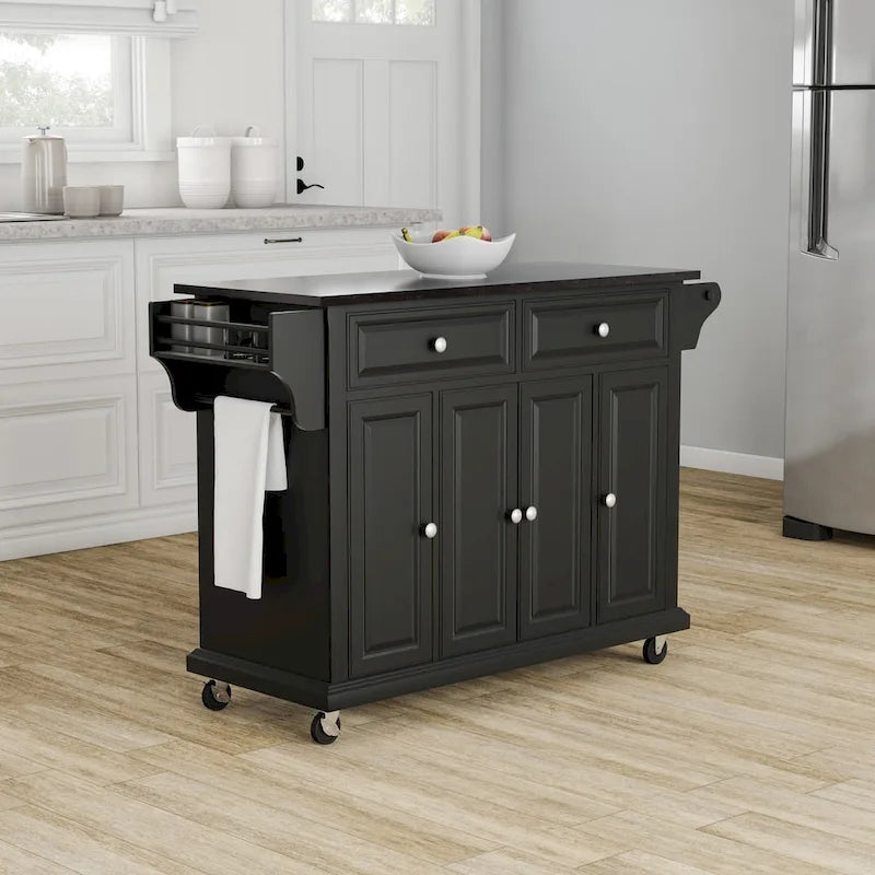 Crosley Black Wood Kitchen Cart/ Island with Solid Black Granite Top - 18d x 51.5w x 36h
