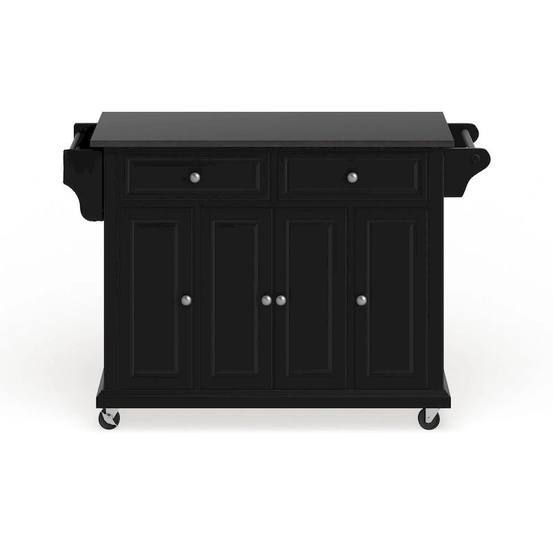 Black Wood Kitchen Cart Island with Solid Black Granite Top