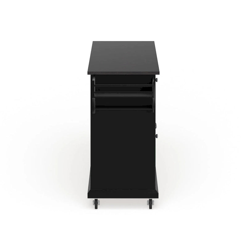 Black Wood Kitchen Cart Island with Solid Black Granite Top