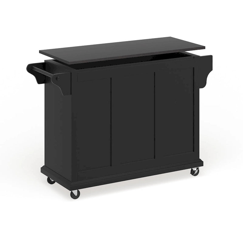 Black Wood Kitchen Cart Island with Solid Black Granite Top