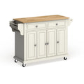 Full Size White Natural Wood Top Kitchen Cart Island
