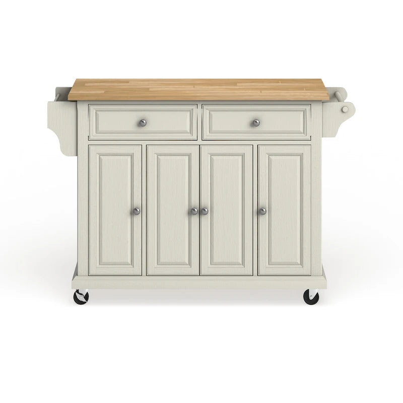 Full Size White Natural Wood Top Kitchen Cart Island