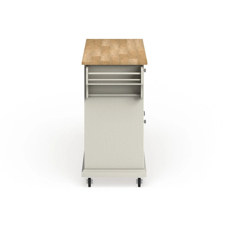 Full Size White Natural Wood Top Kitchen Cart Island