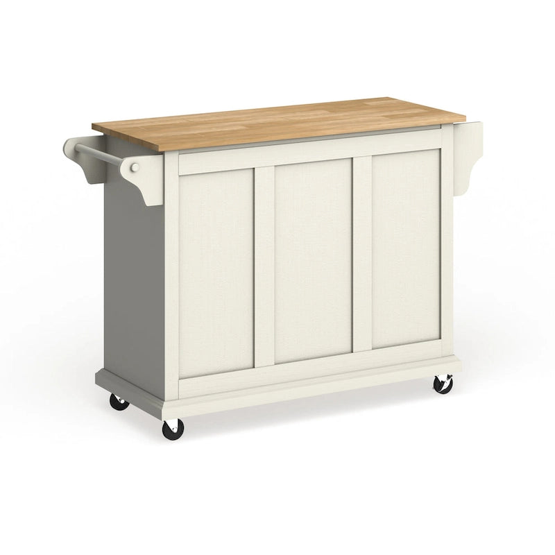 Full Size White Natural Wood Top Kitchen Cart Island