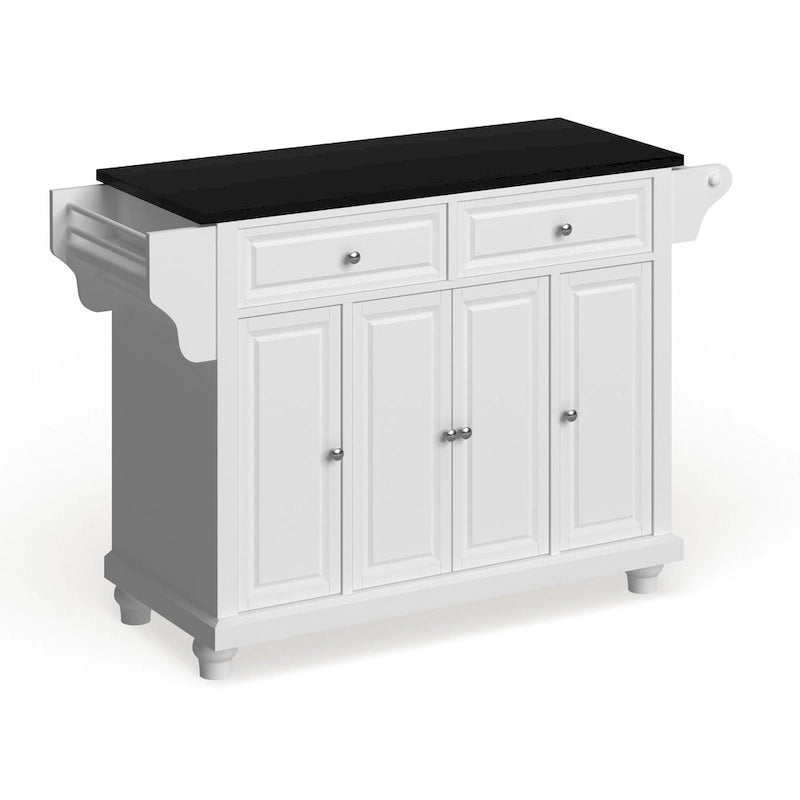 Granite Top Full Size Kitchen Island with Storage White