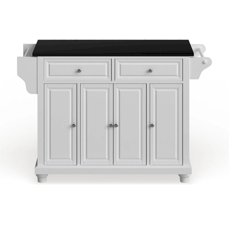 Granite Top Full Size Kitchen Island with Storage White