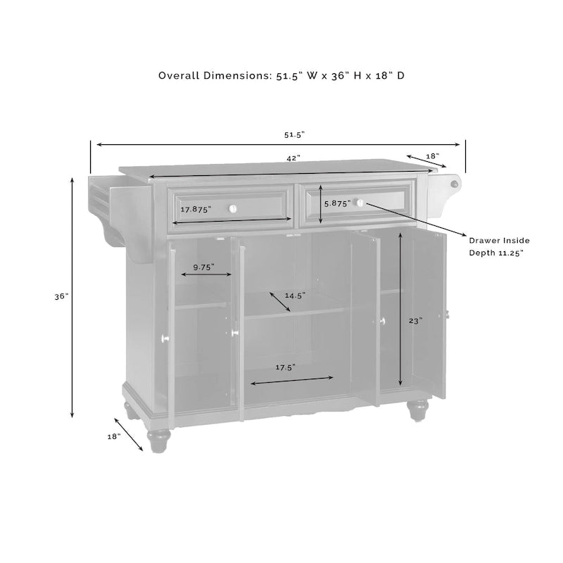 Granite Top Full Size Kitchen Island with Storage White