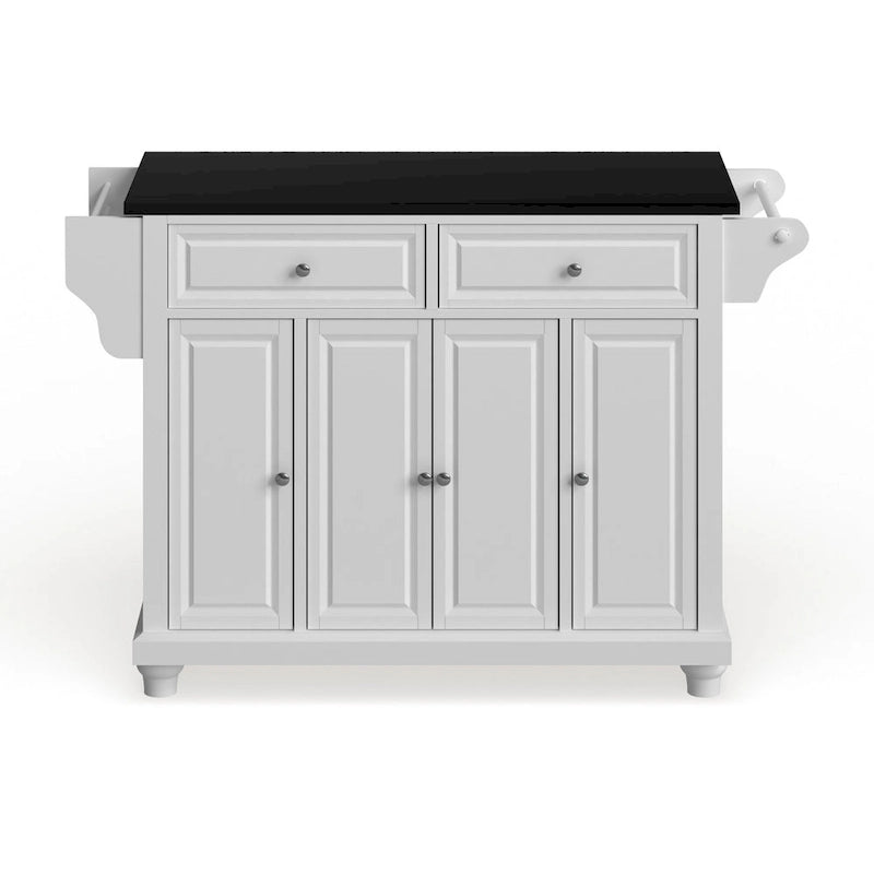 Granite Top Full Size Kitchen Island with Storage White