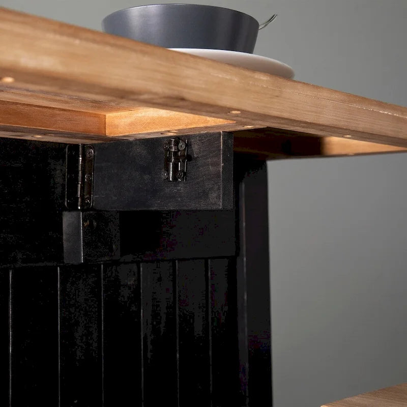 Transitional Black Wood Expandable Kitchen Island with Drop-Leaf Countertop and Storage
