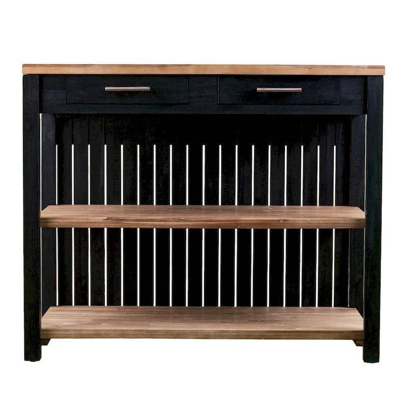 Transitional Black Wood Expandable Kitchen Island with Drop-Leaf Countertop and Storage