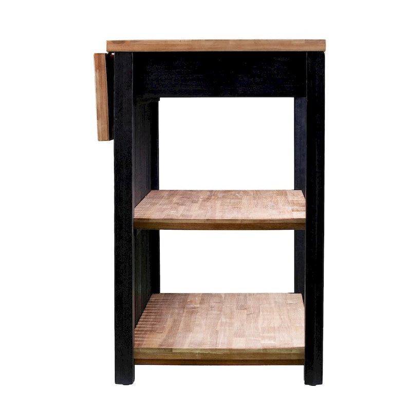 Transitional Black Wood Expandable Kitchen Island with Drop-Leaf Countertop and Storage
