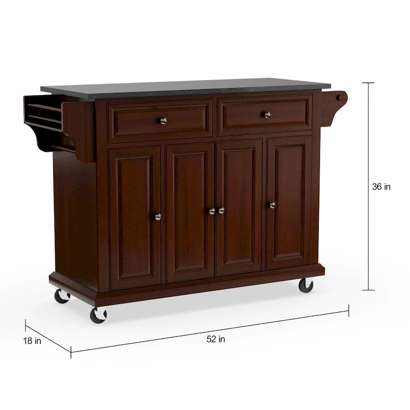 Full Size Solid Black Granite Top Kitchen Cart with Storage Drawers