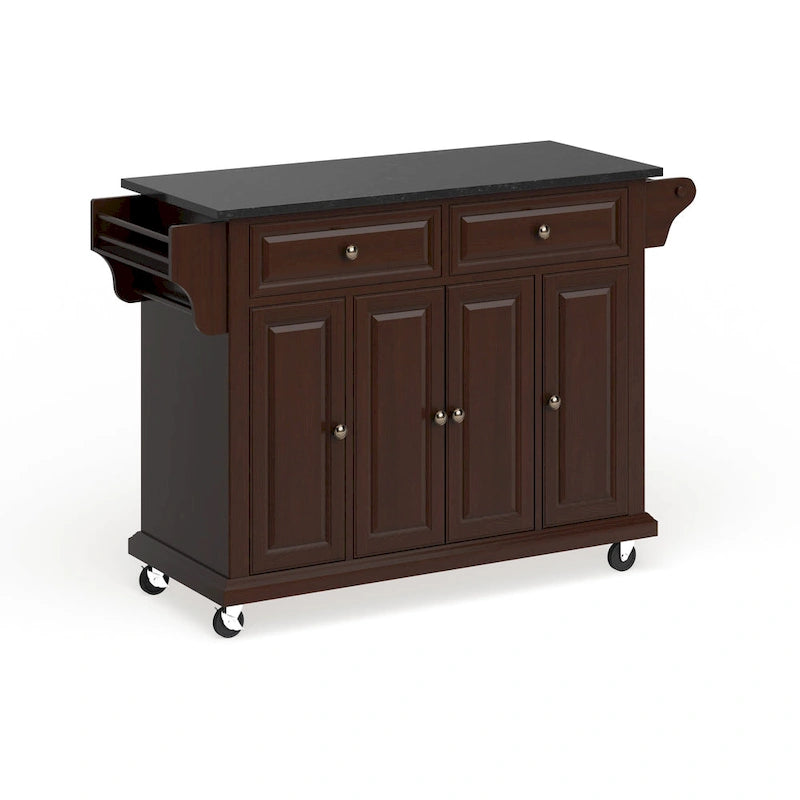 Full Size Solid Black Granite Top Kitchen Cart with Storage Drawers