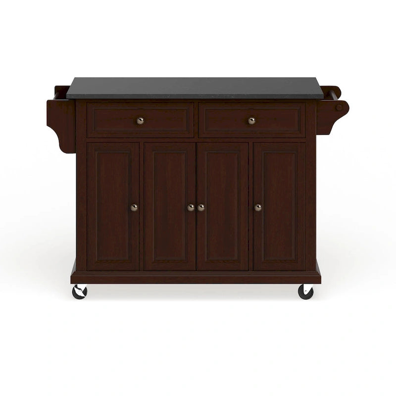 Full Size Solid Black Granite Top Kitchen Cart with Storage Drawers
