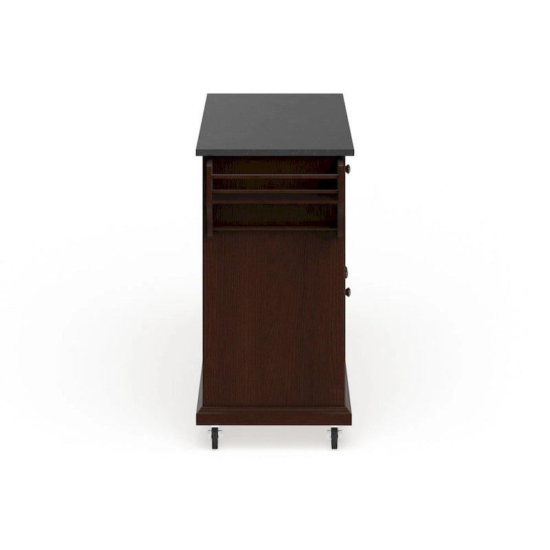Full Size Solid Black Granite Top Kitchen Cart with Storage Drawers