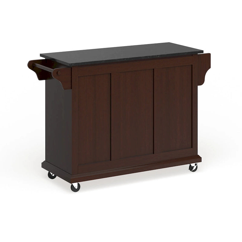 Full Size Solid Black Granite Top Kitchen Cart with Storage Drawers