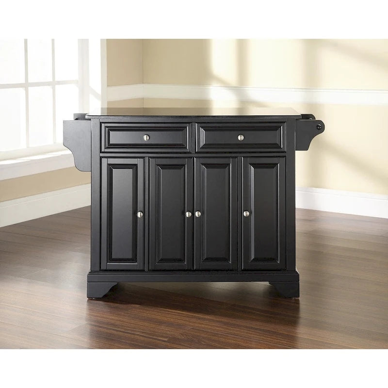 Granite Top Kitchen Island in Black Finish - 51.5W x 18D x 36H