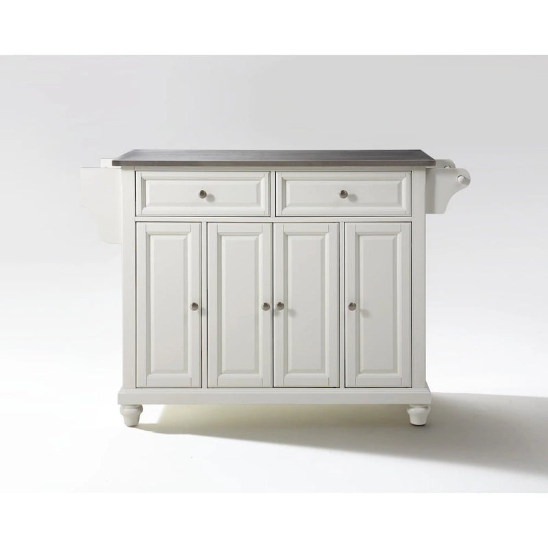 Stainless Steel Top Full Size Kitchen Island Cart with Storage Drawers White