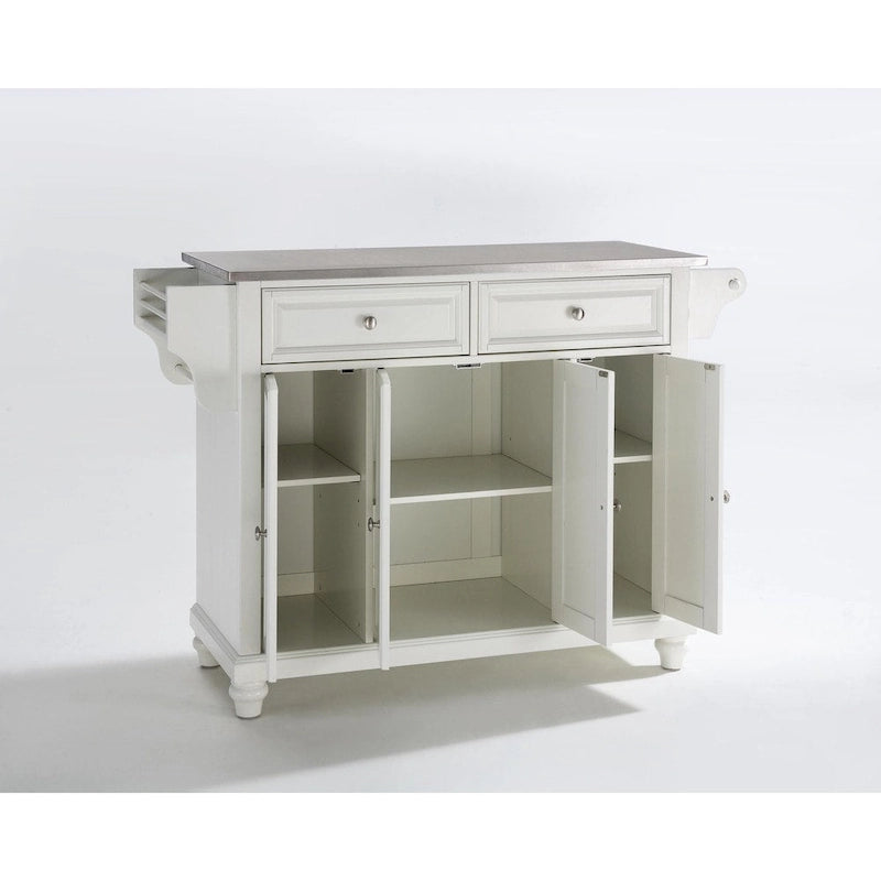 Stainless Steel Top Full Size Kitchen Island Cart with Storage Drawers White