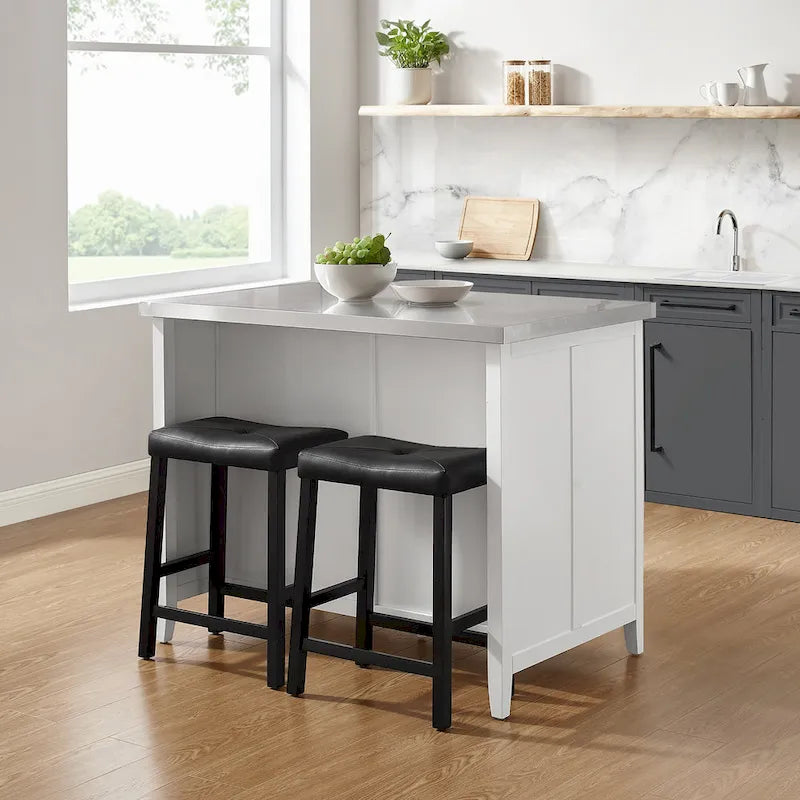 Stainless Steel Top Kitchen Island with Storage Drawers and Cabinet - 46W x 28D x 36.5H