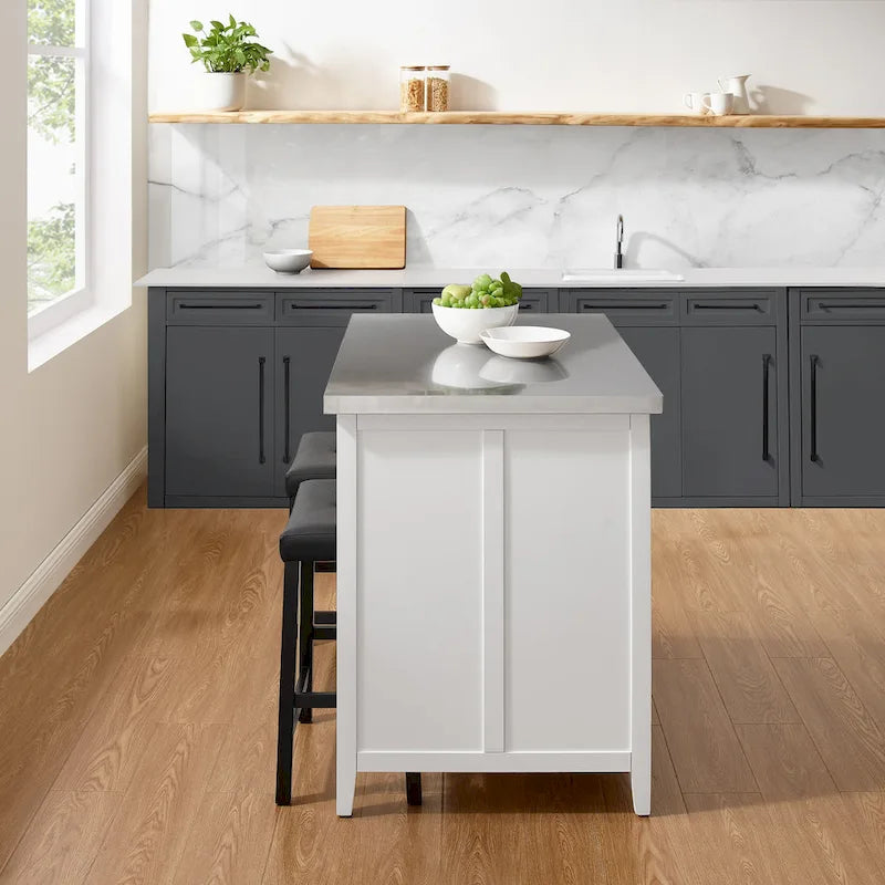 Stainless Steel Top Kitchen Island with Storage Drawers and Cabinet - 46W x 28D x 36.5H