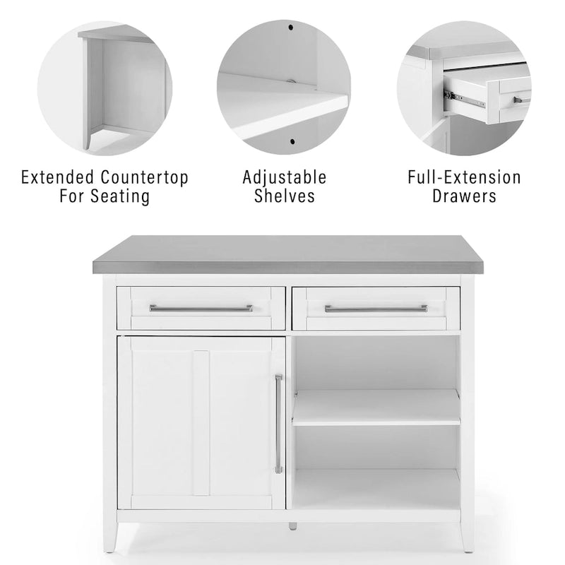 Stainless Steel Top Kitchen Island with Storage Drawers and Cabinet - 46W x 28D x 36.5H