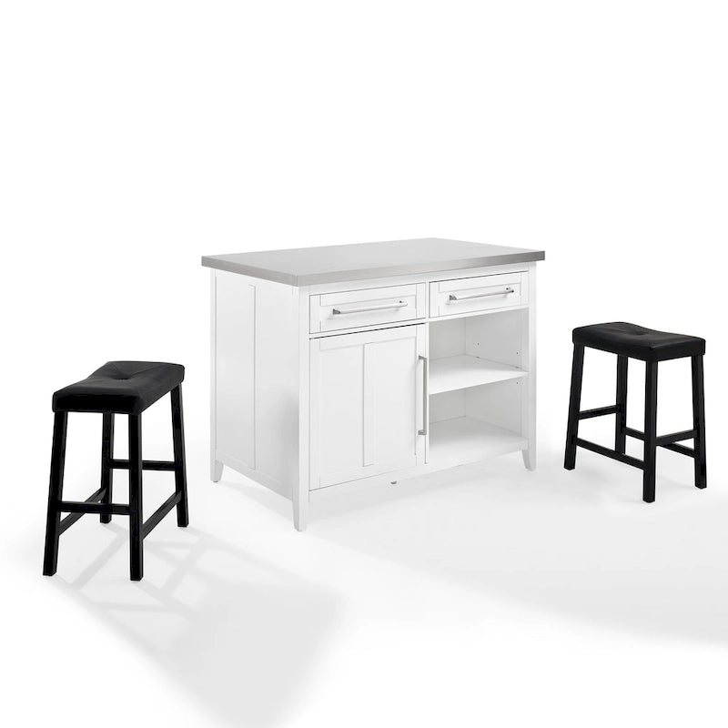 Stainless Steel Top Kitchen Island with Storage Drawers and Cabinet - 46W x 28D x 36.5H