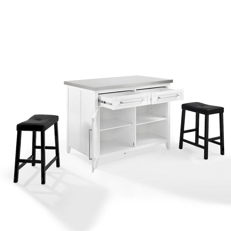 Stainless Steel Top Kitchen Island with Storage Drawers and Cabinet - 46W x 28D x 36.5H
