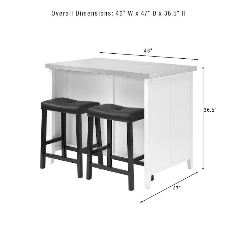 Stainless Steel Top Kitchen Island with Storage Drawers and Cabinet - 46W x 28D x 36.5H