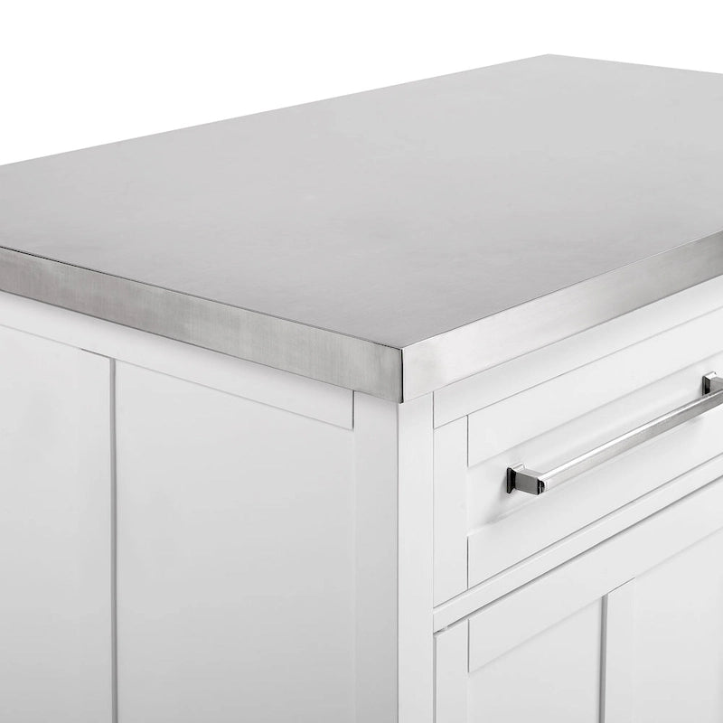 Stainless Steel Top Kitchen Island with Storage Drawers and Cabinet - 46W x 28D x 36.5H