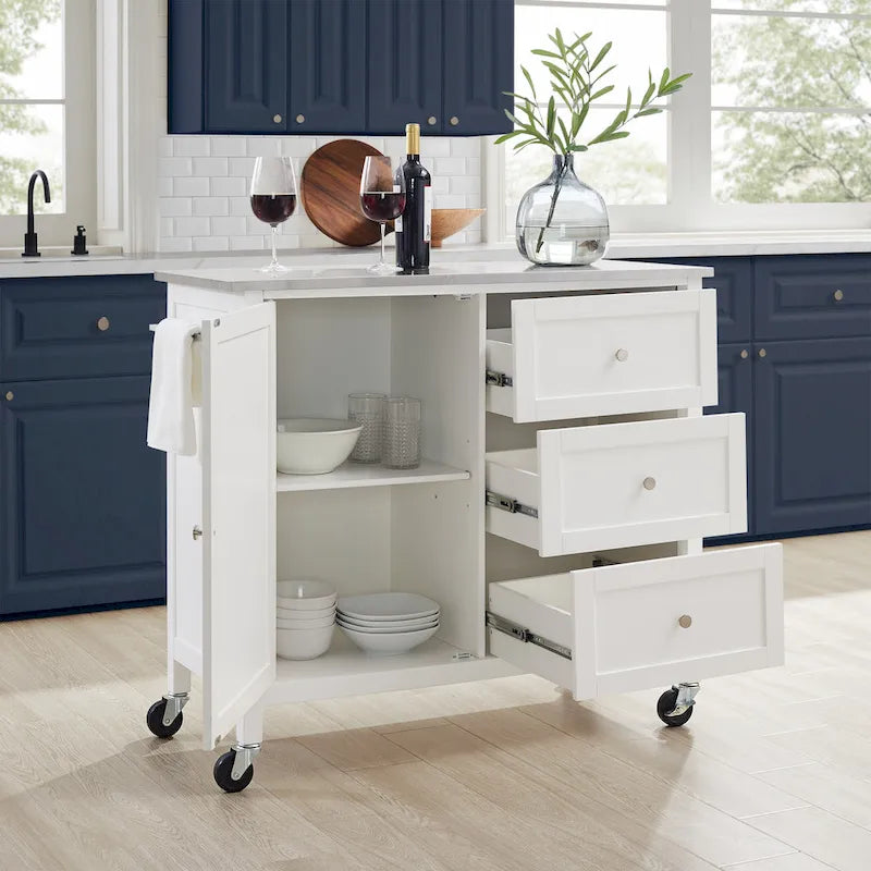 Stainless Steel Top Kitchen Island Cart with Drawers and Cabinet