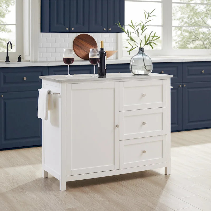 Stainless Steel Top Kitchen Island Cart with Drawers and Cabinet