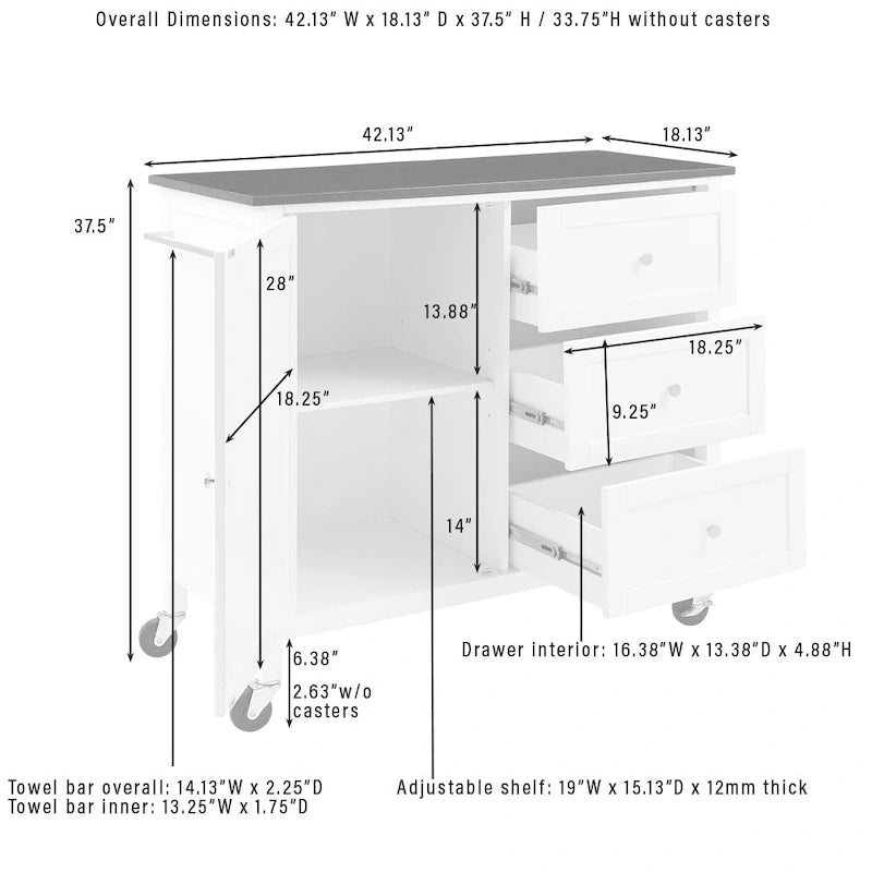 Stainless Steel Top Kitchen Island Cart with Drawers and Cabinet