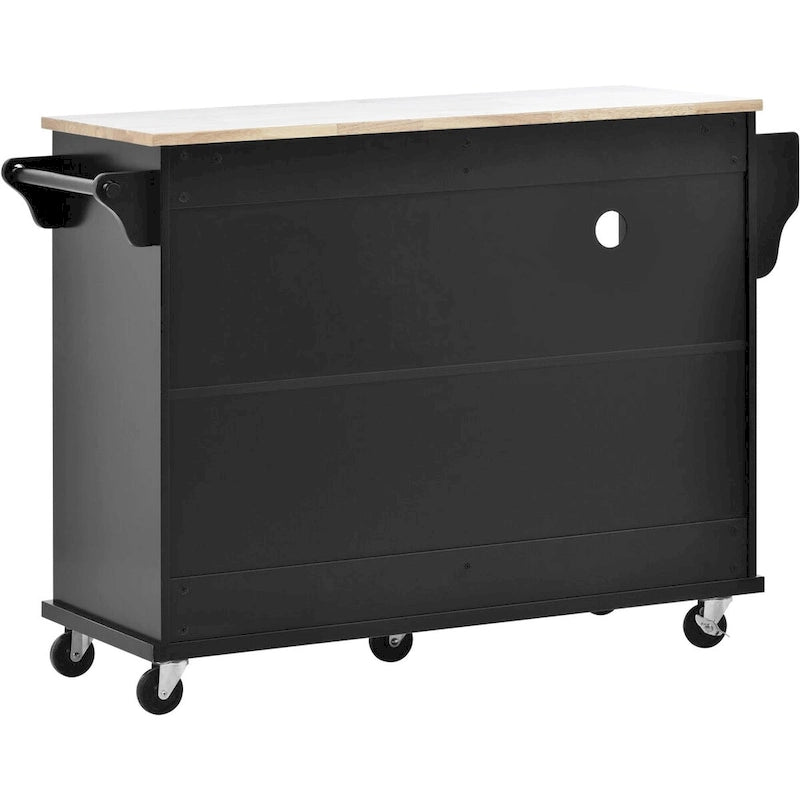 Kitchen Island Cart with Wood Top and Open Storage Microwave Oven Cabinet