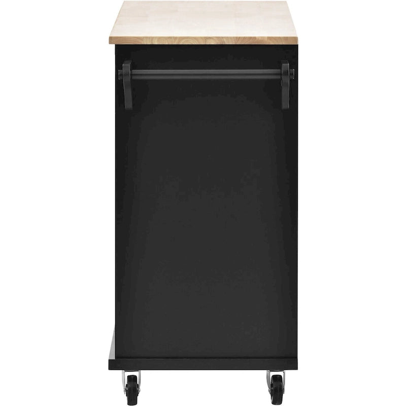 Kitchen Island Cart with Wood Top and Open Storage Microwave Oven Cabinet