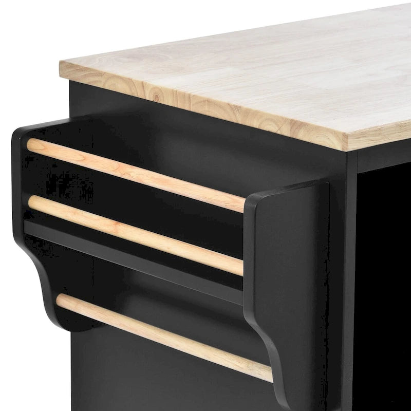Kitchen Island Cart with Wood Top and Open Storage Microwave Oven Cabinet