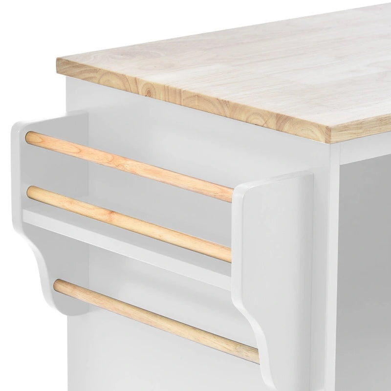 Kitchen Island Cart with Wood Top and Open Storage Microwave Oven Cabinet