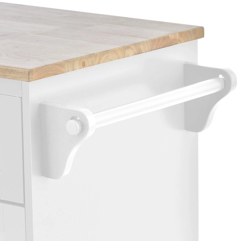 Kitchen Island Cart with Wood Top and Open Storage Microwave Oven Cabinet
