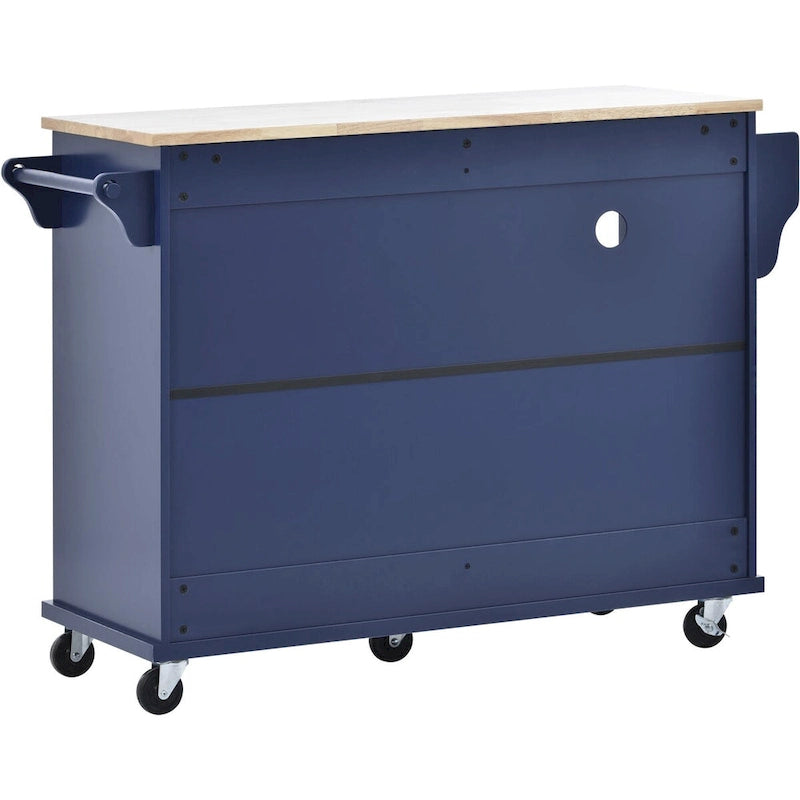 Kitchen Island Cart with Wood Top and Open Storage Microwave Oven Cabinet