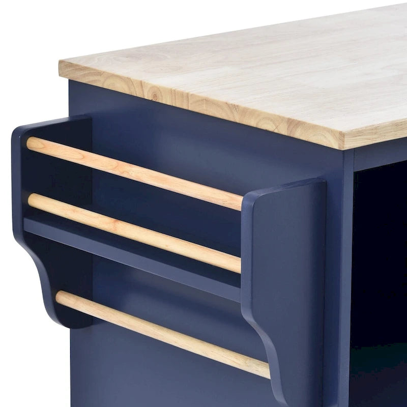Kitchen Island Cart with Wood Top and Open Storage Microwave Oven Cabinet