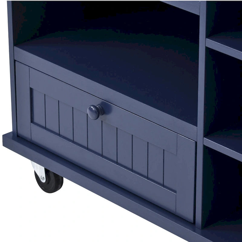 Kitchen Island Cart with Wood Top and Open Storage Microwave Oven Cabinet