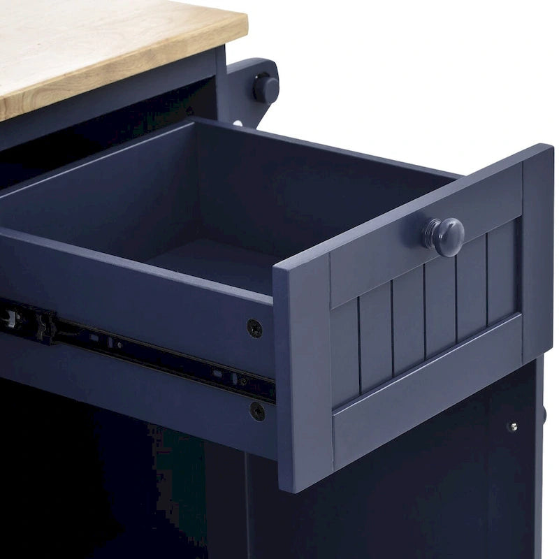 Kitchen Island Cart with Wood Top and Open Storage Microwave Oven Cabinet