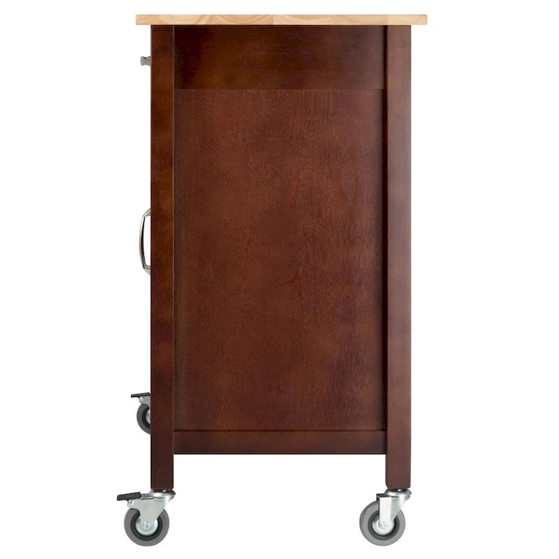 Utility Kitchen Cart with Drop Leaves Walnut Natural Finish Rolling Storage