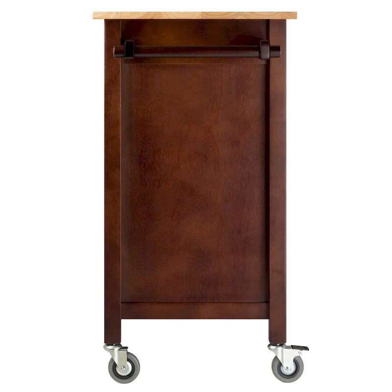 Utility Kitchen Cart with Drop Leaves Walnut Natural Finish Rolling Storage