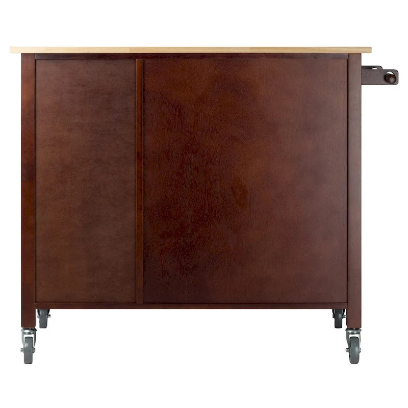 Utility Kitchen Cart with Drop Leaves Walnut Natural Finish Rolling Storage