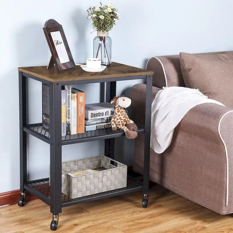 Serving Cart with 4 Casters and Adjustable Feet, Steel Frame for Kitchen or Any Room