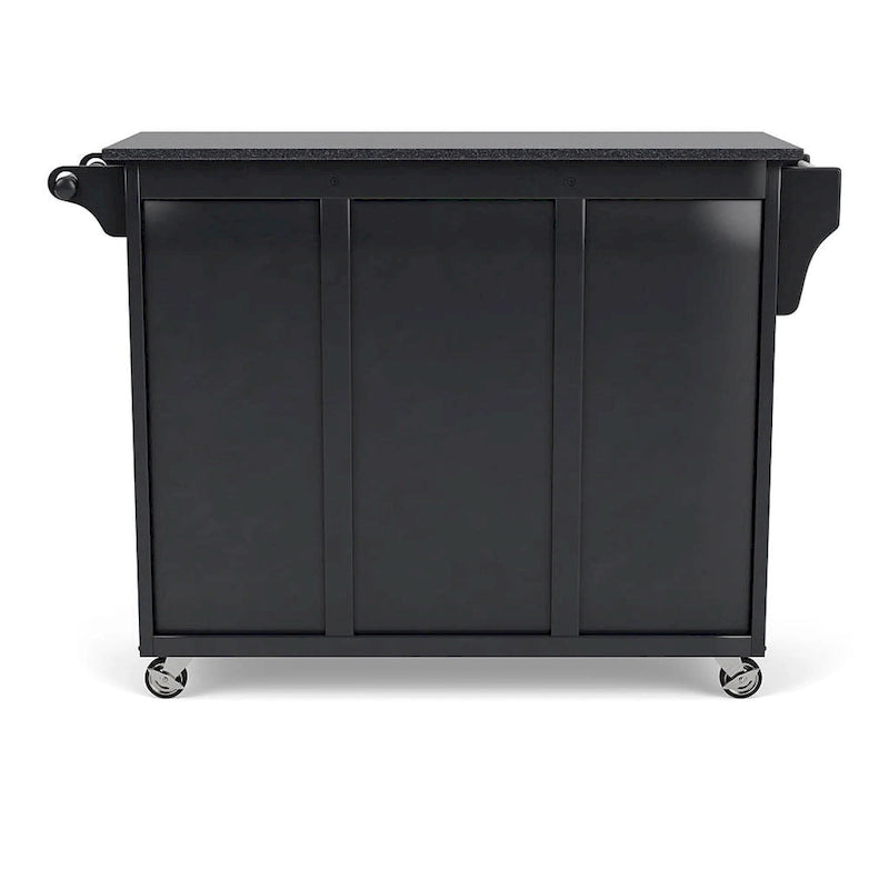 Black Wood Kitchen Cart with Granite Top and Storage Drawers 48 x 18 x 36
