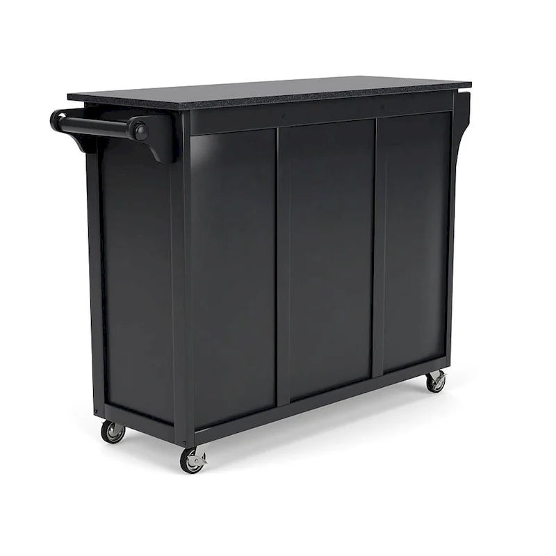 Black Wood Kitchen Cart with Granite Top and Storage Drawers 48 x 18 x 36