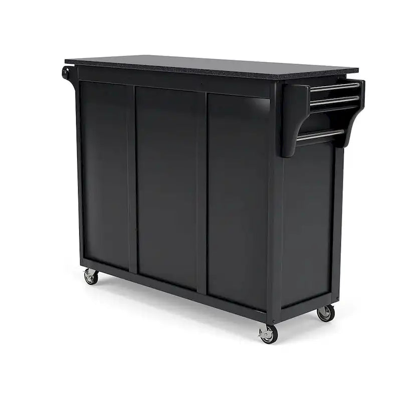 Black Wood Kitchen Cart with Granite Top and Storage Drawers 48 x 18 x 36