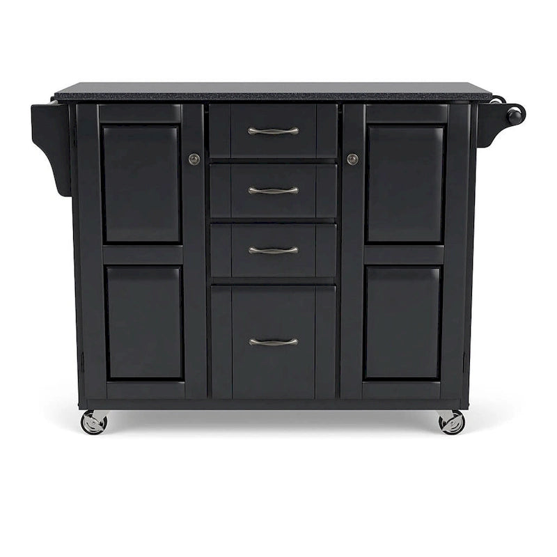 Black Wood Kitchen Cart with Granite Top and Storage Drawers 48 x 18 x 36